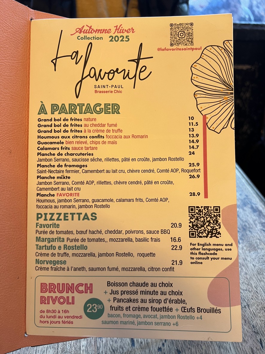 La Favorite Saint-Paul menu 1