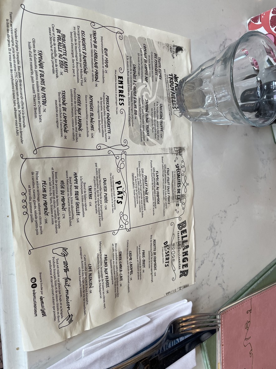 Brasserie Bellanger menu 1
