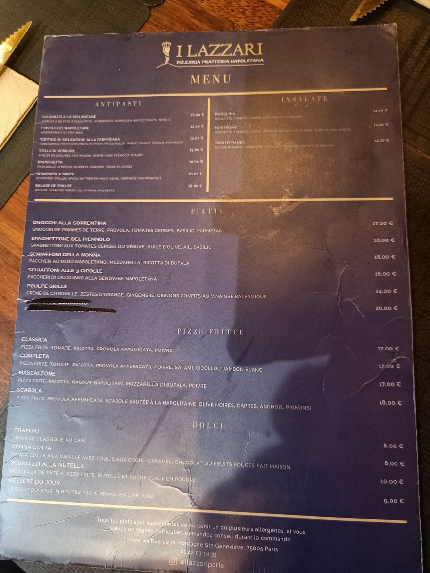 I LAZZARI menu 1