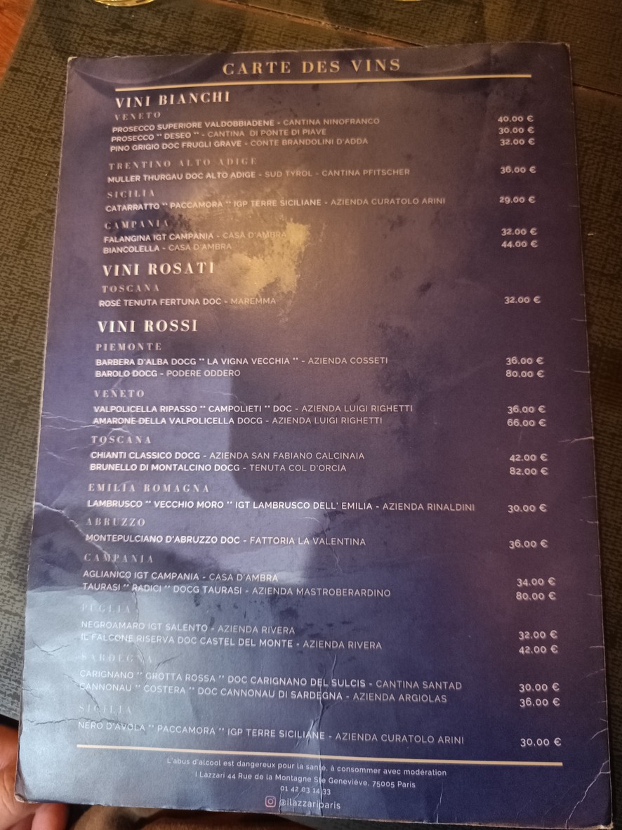 I LAZZARI menu 3