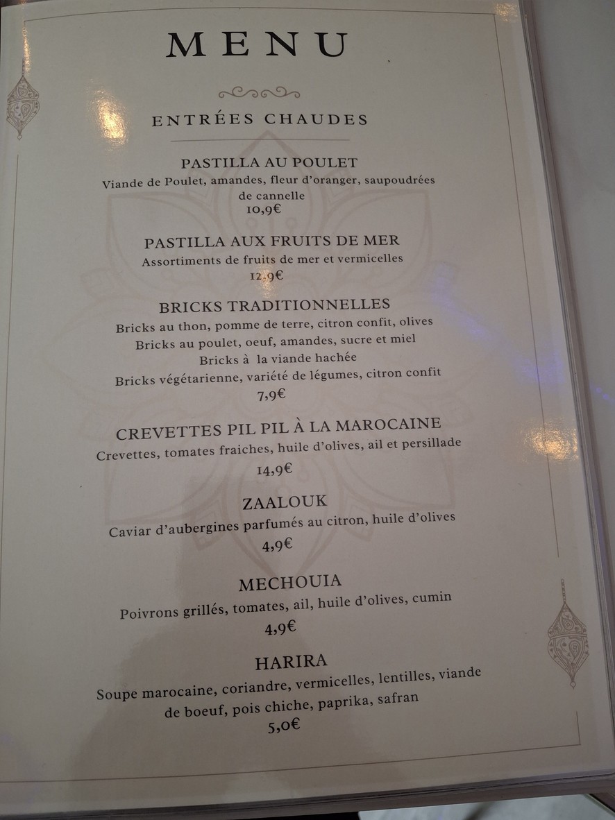 Les Délices du Maroc menu 1
