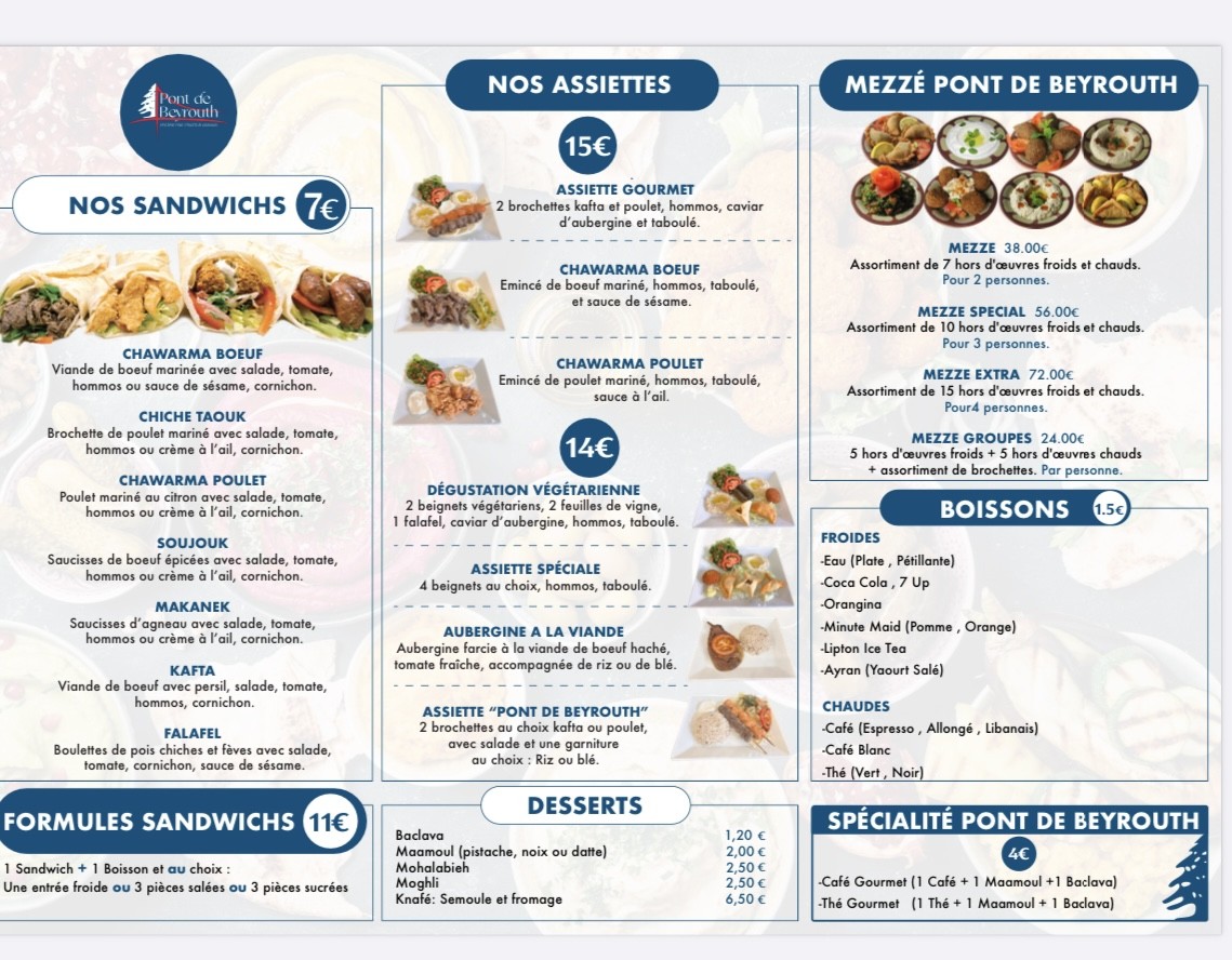 Pont De Beyrouth menu 1