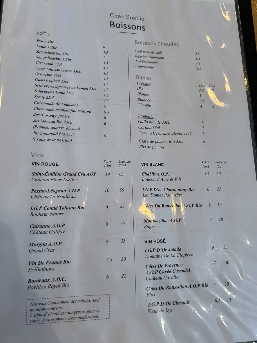 Chez Sophie menu 3