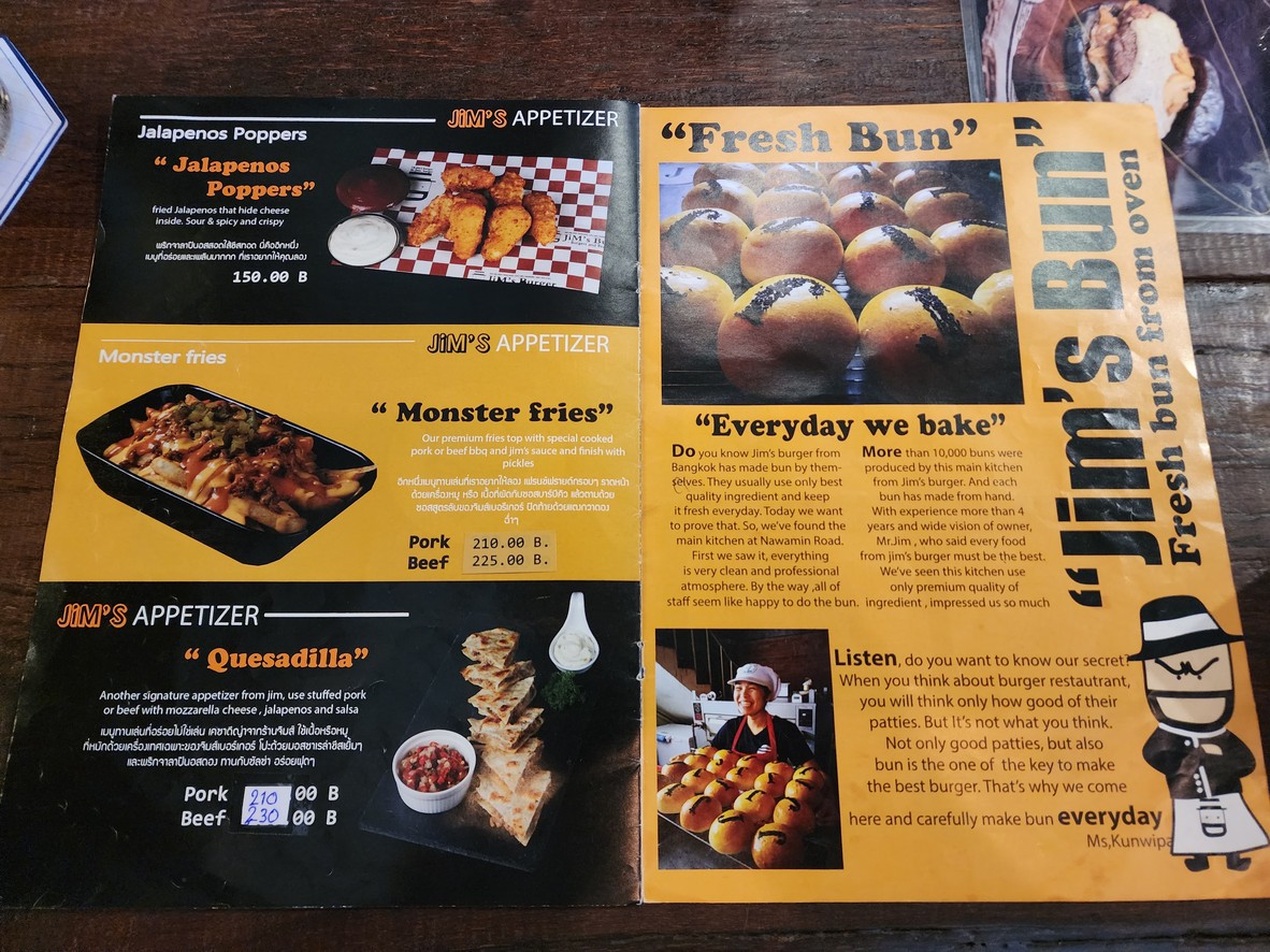 Jim's Burger & Beer Senanikom menu 1