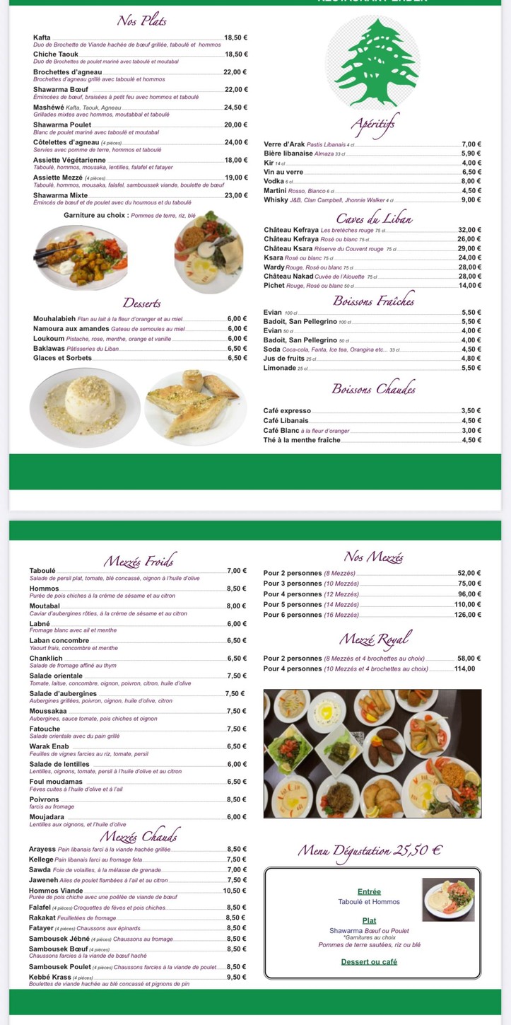 Restaurant libanais Ehden menu 1