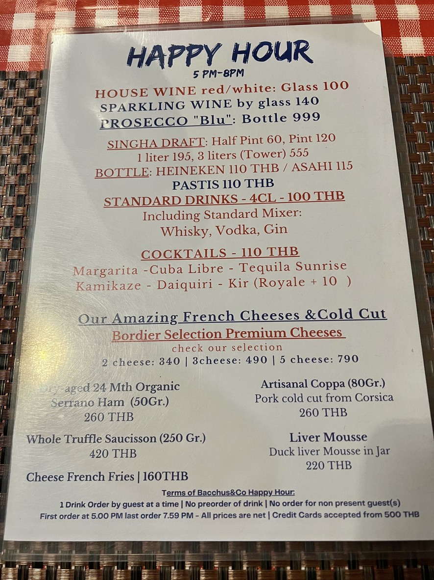 Bacchus & Co. menu 1