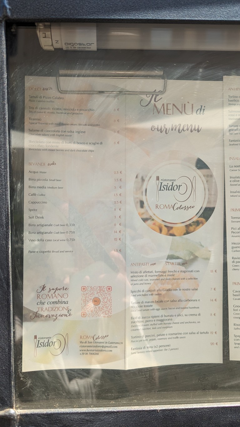 Hostaria Isidoro menu 1
