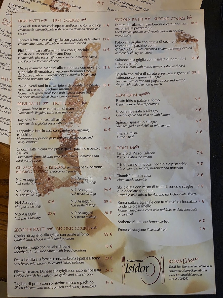Hostaria Isidoro menu 2