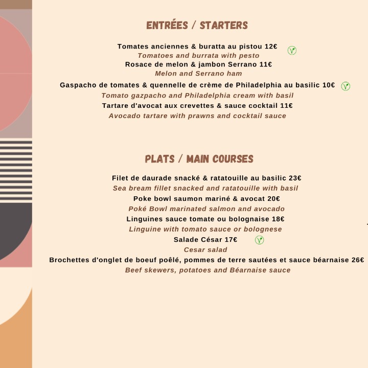 Bistro Millésime menu 1