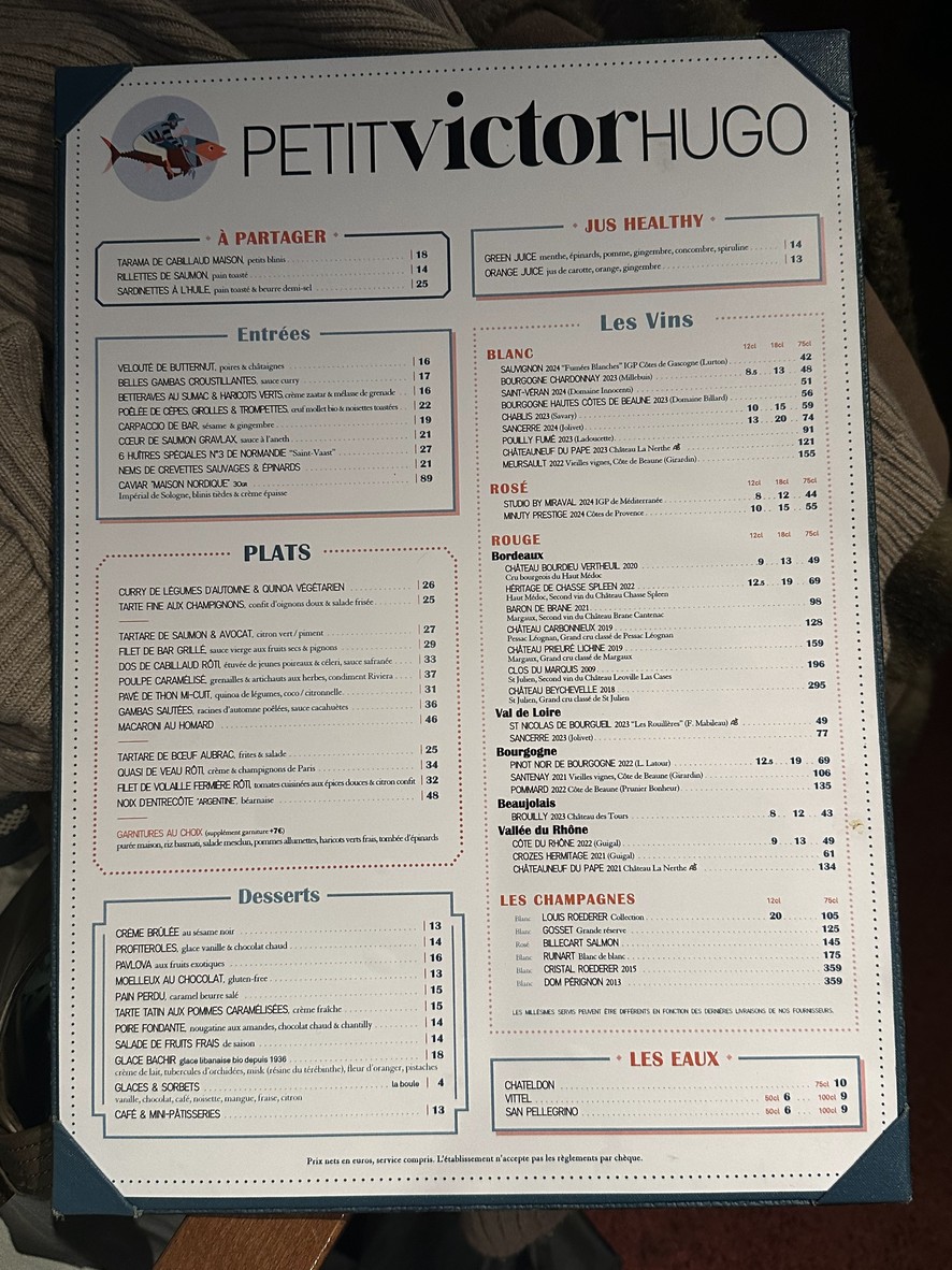 Petit Victor Hugo (PVH) menu 1