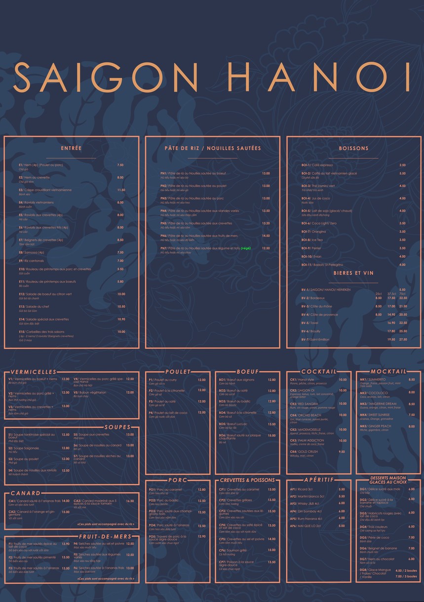 Saigon Hanoi menu 1