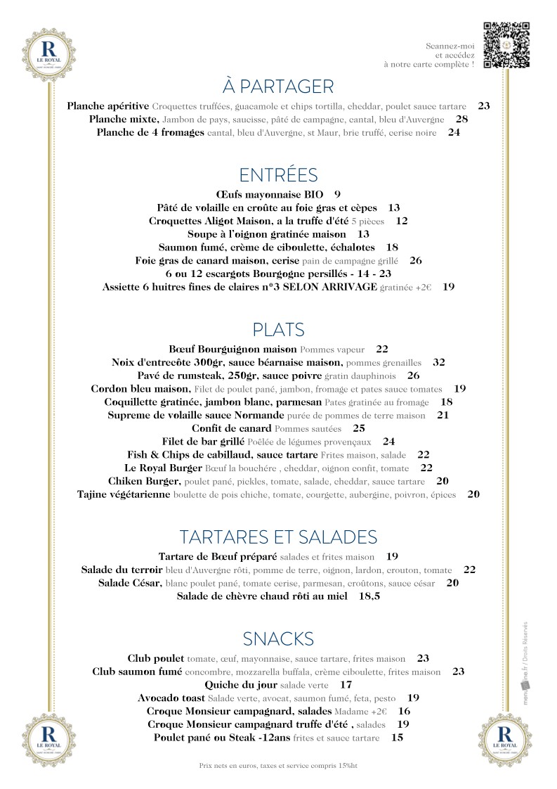 Le Royal menu 1