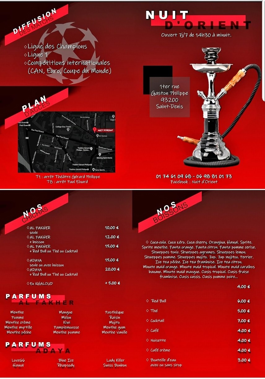 Chicha Nuit D'orient menu 1