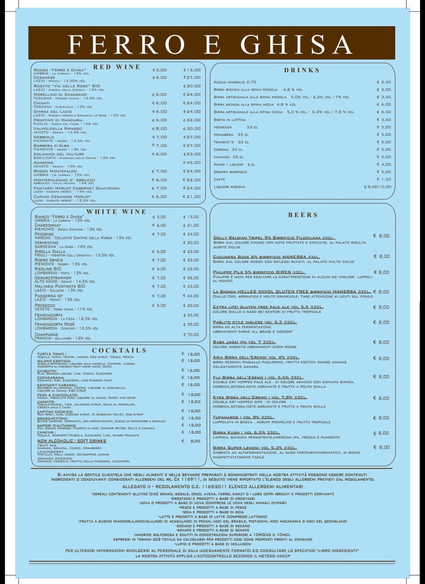 Ferro e Ghisa menu 2