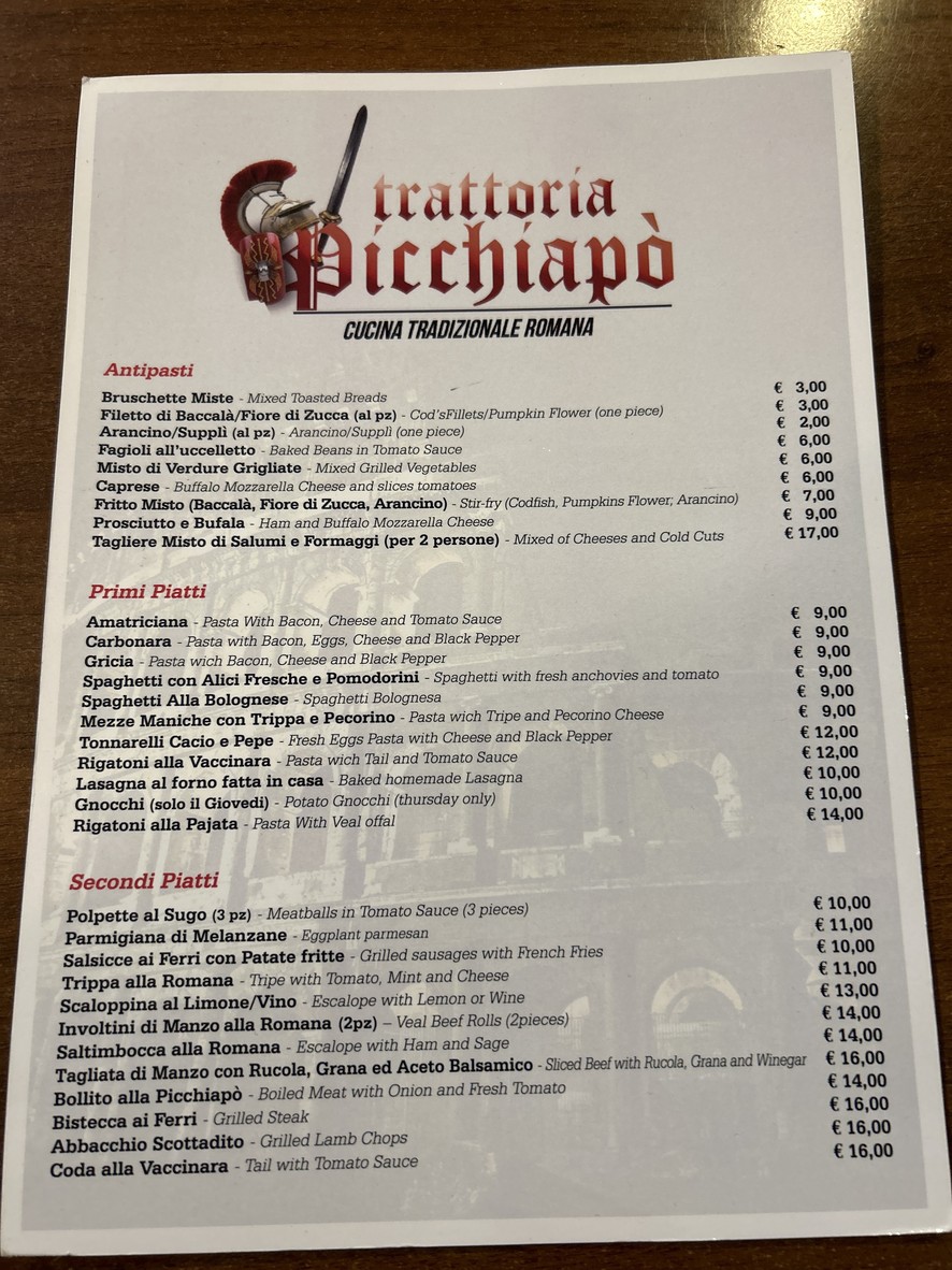 Trattoria Picchiapò menu 1