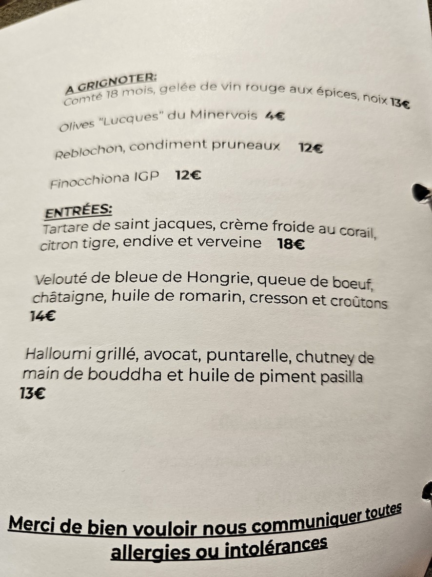 LE SINGE A PARIS menu 2