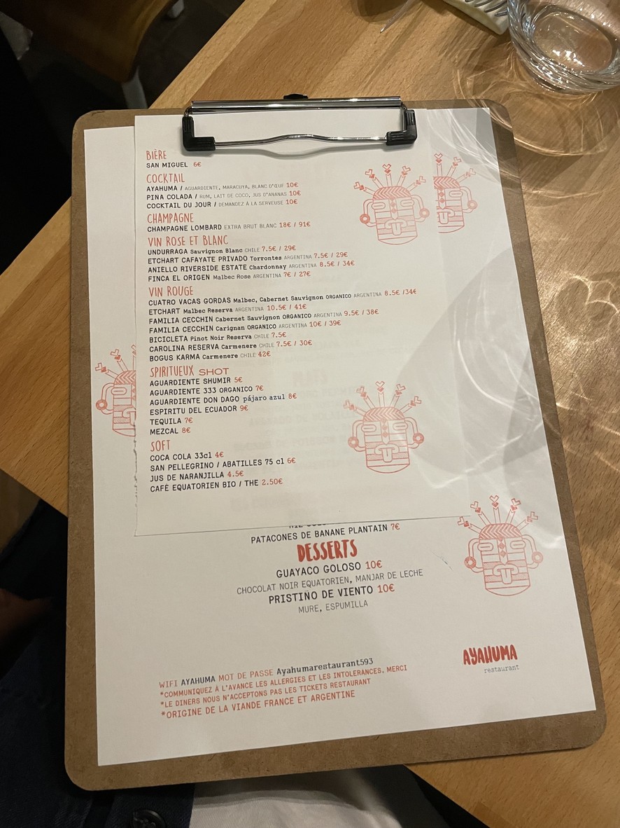 Ayahuma Restaurant menu 2