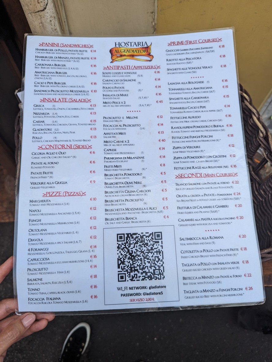 Hostaria Al Gladiatore menu 1