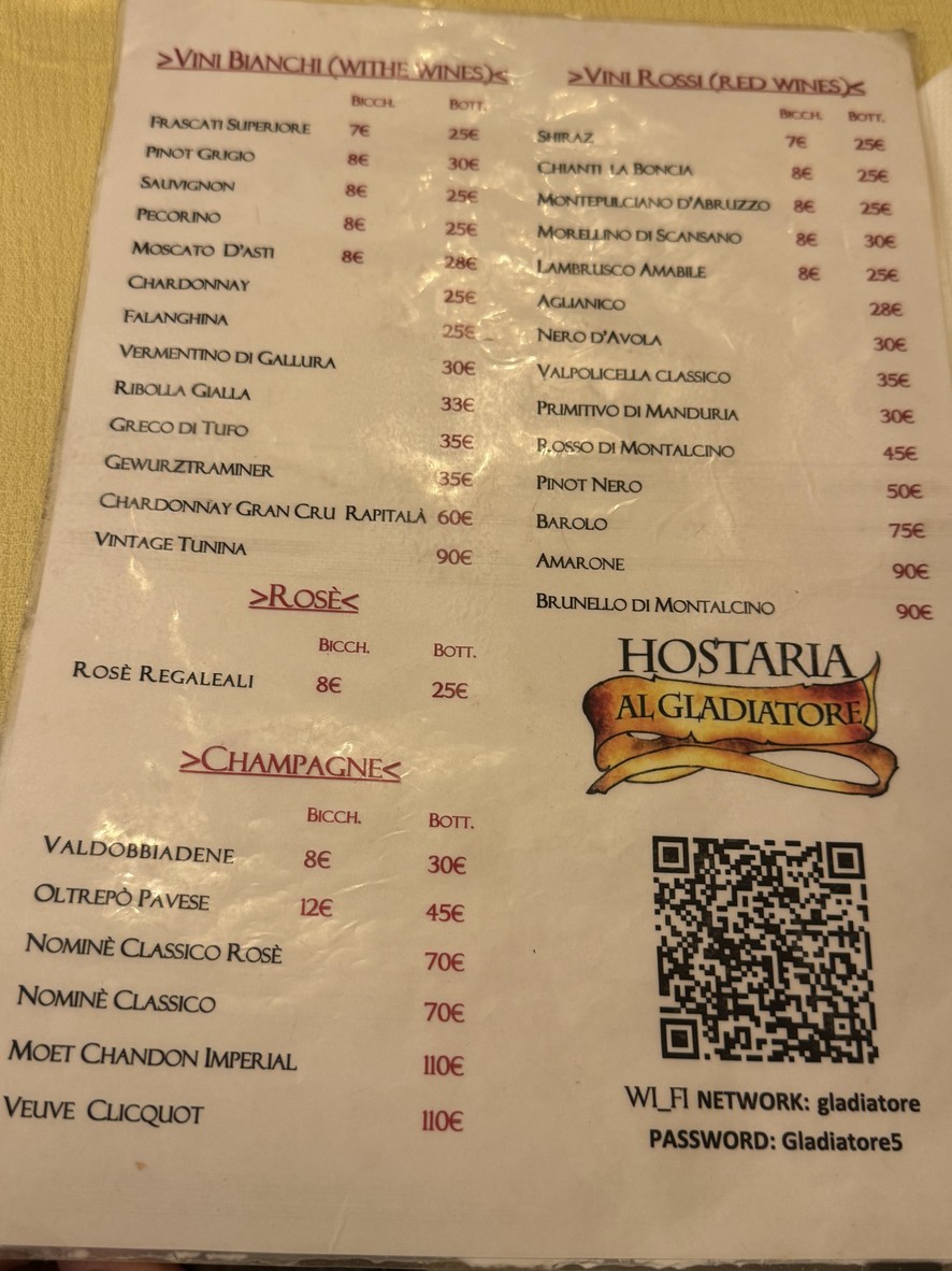 Hostaria Al Gladiatore menu 2