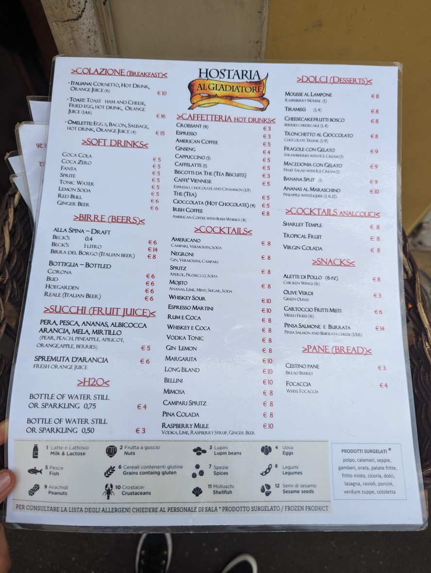 Hostaria Al Gladiatore menu 3