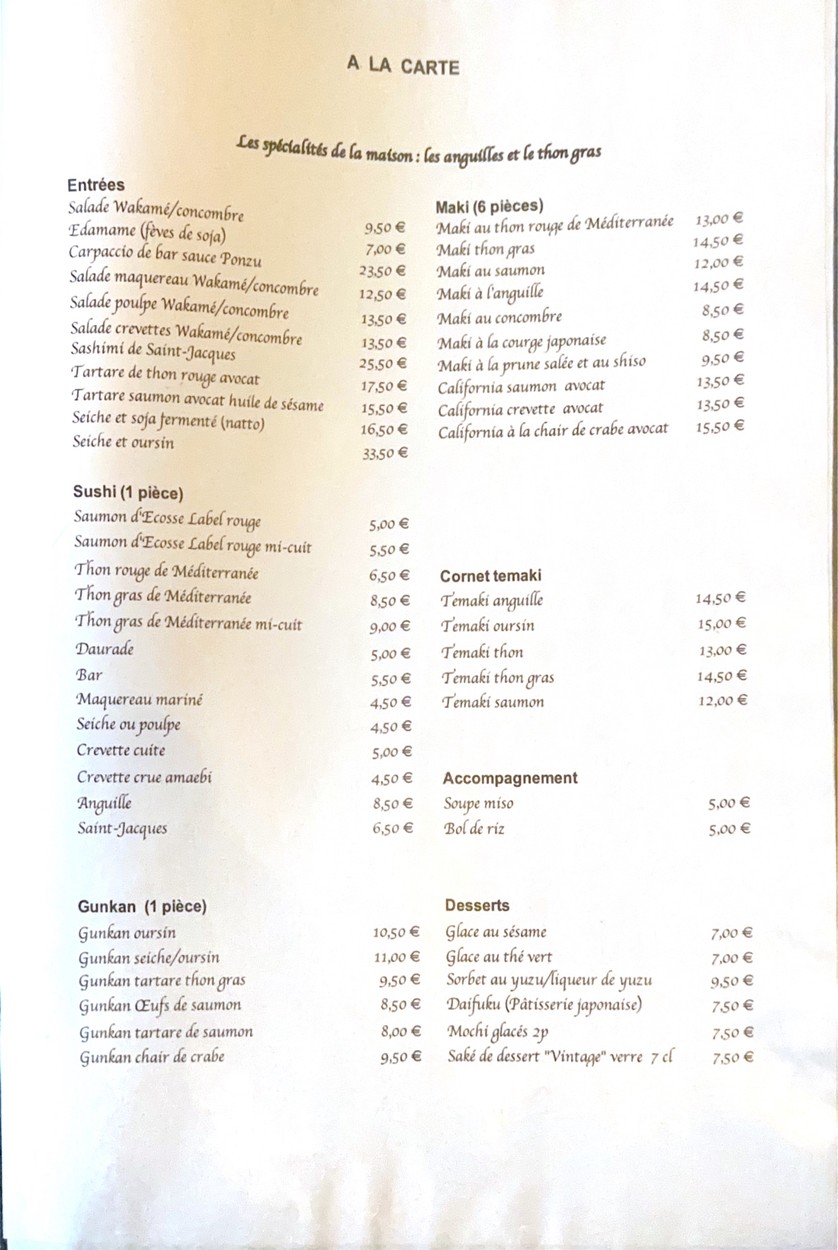 Le Bar à sushi Izumi menu 1