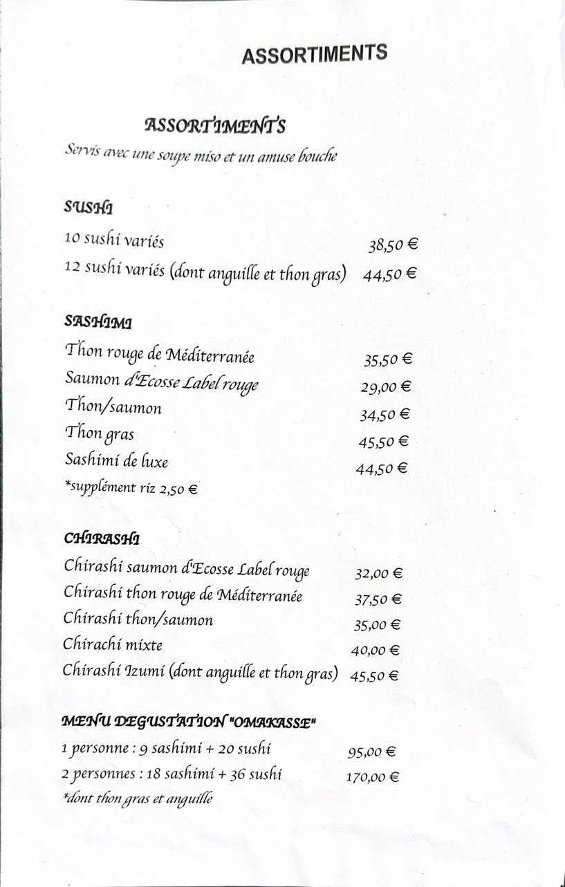 Le Bar à sushi Izumi menu 2