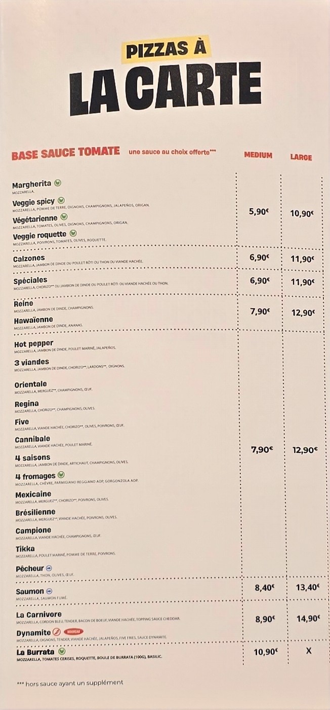 Five Pizza Original - Paris 10 - Louis Blanc menu 2