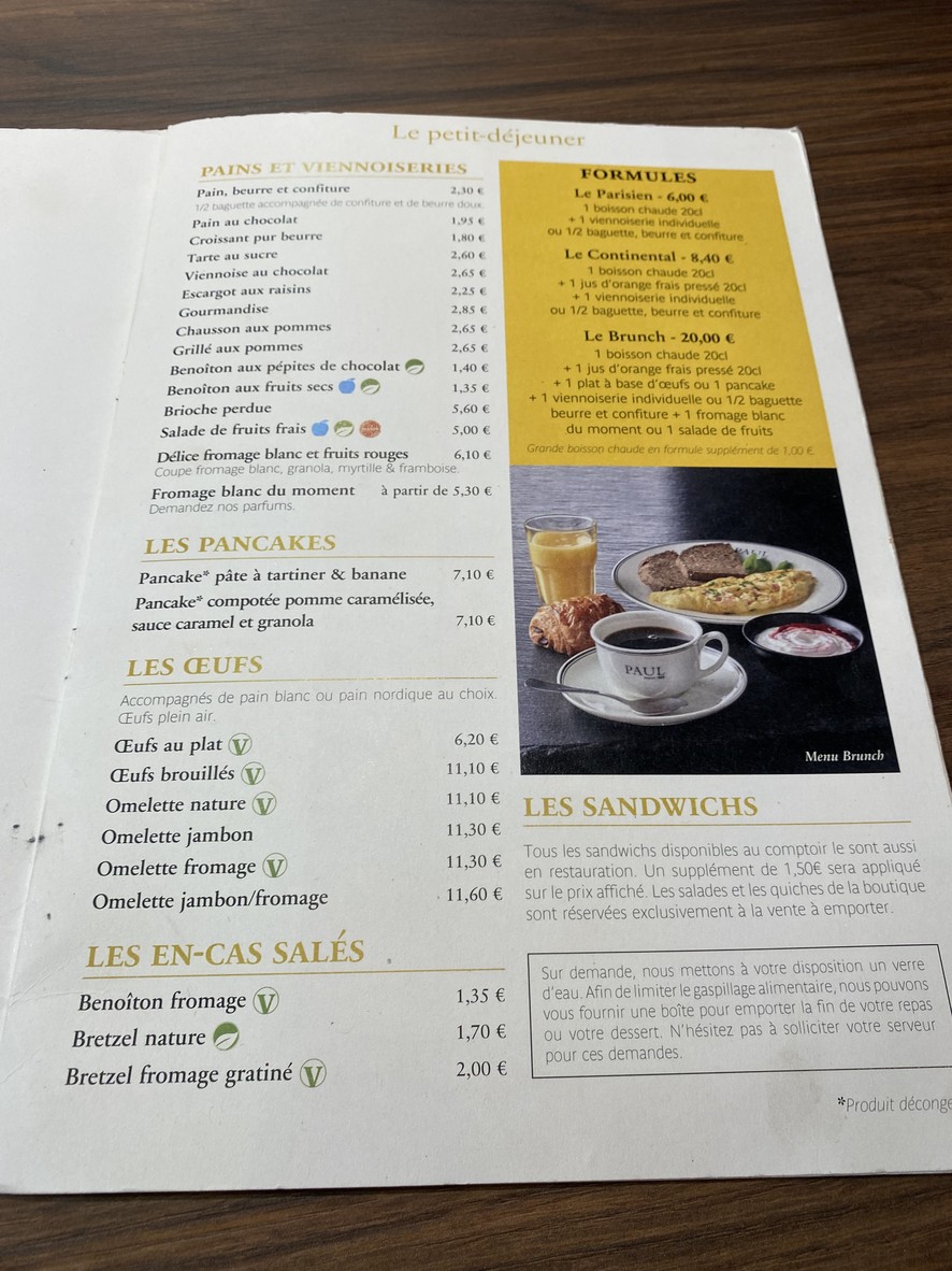 PAUL menu 1