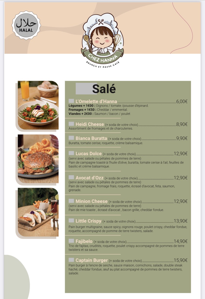 Chez Hanna (Stains) - Restaurant | Brunch & Pause café menu 1