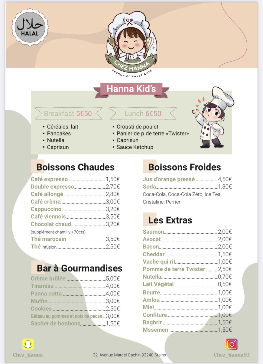 Chez Hanna (Stains) - Restaurant | Brunch & Pause café menu 4