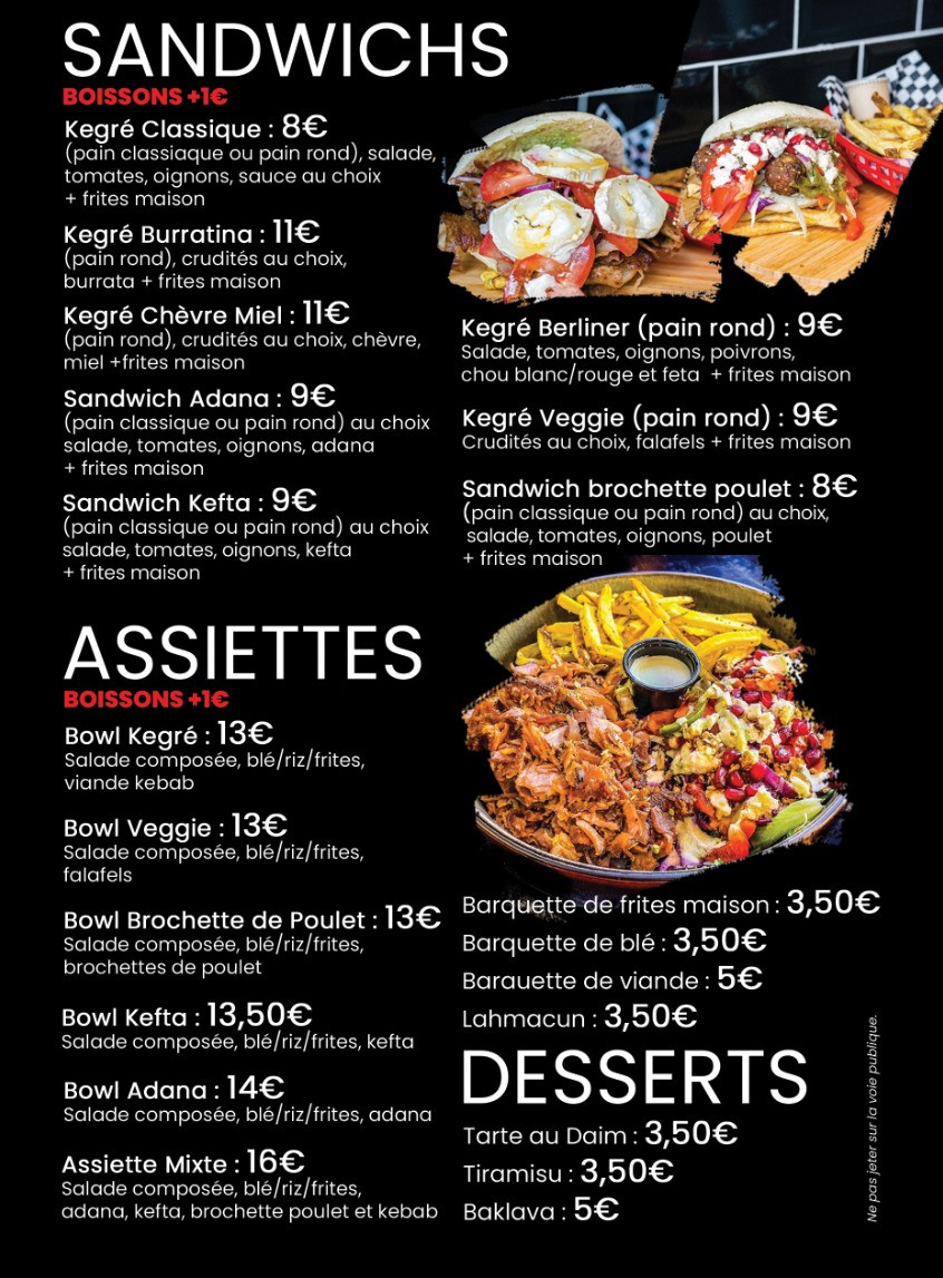 Kegré Montreuil menu 1