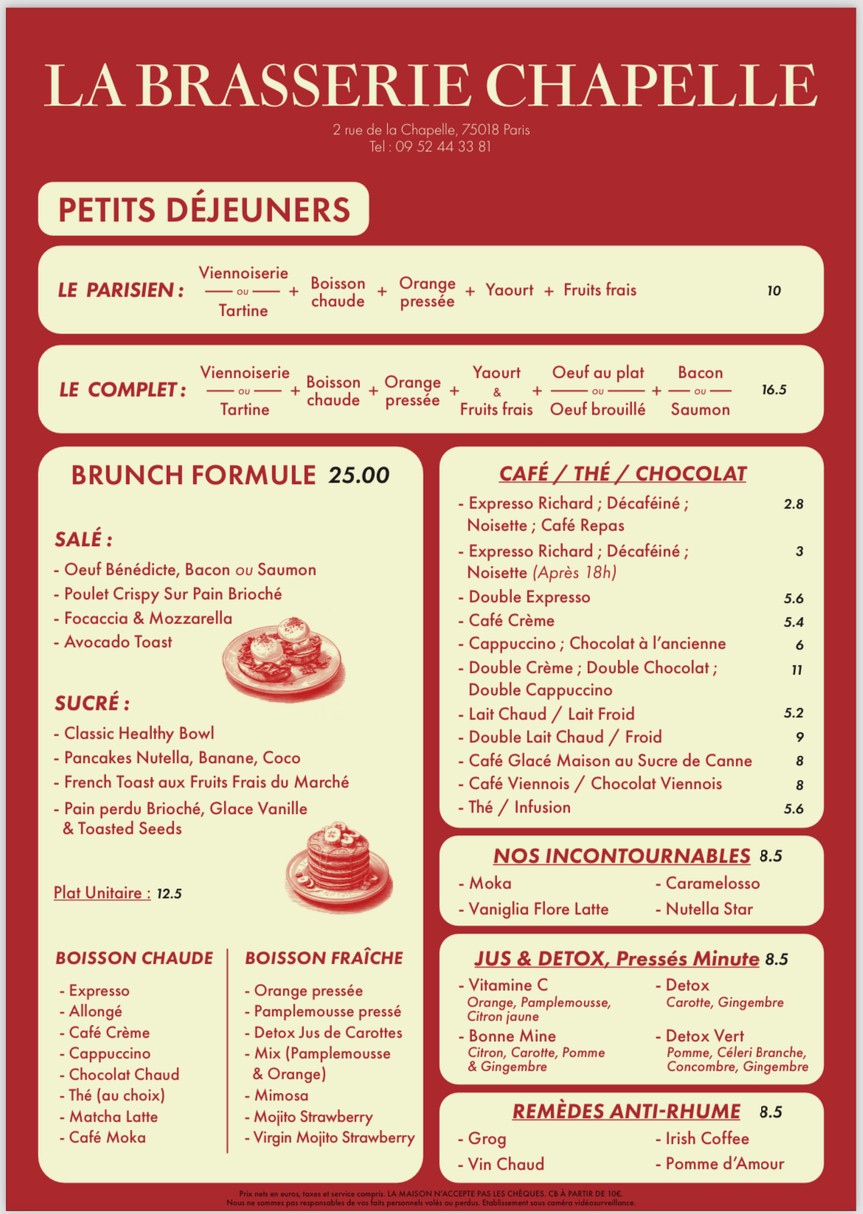 La Brasserie Chapelle menu 1