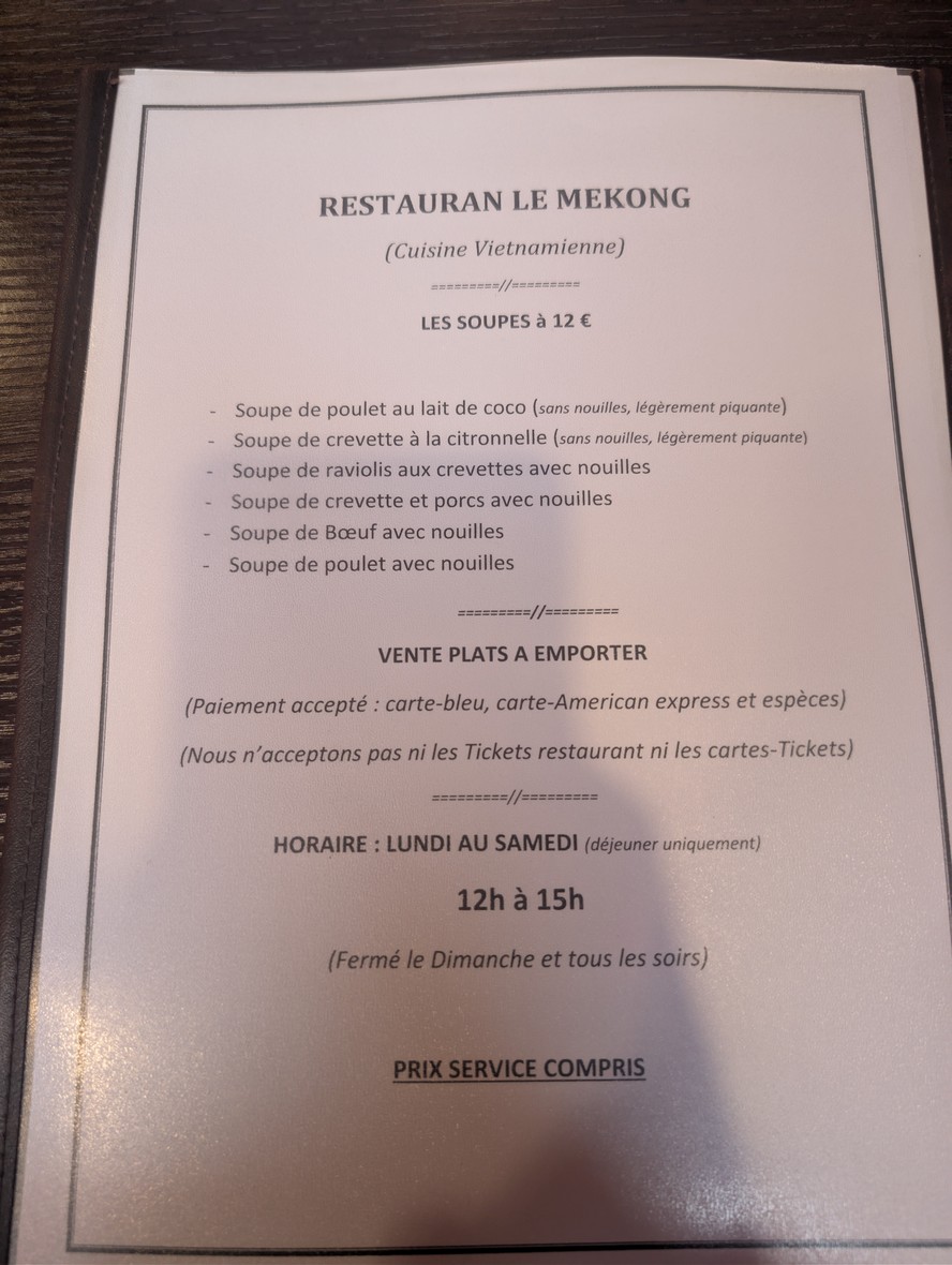 Le Mékong menu 1