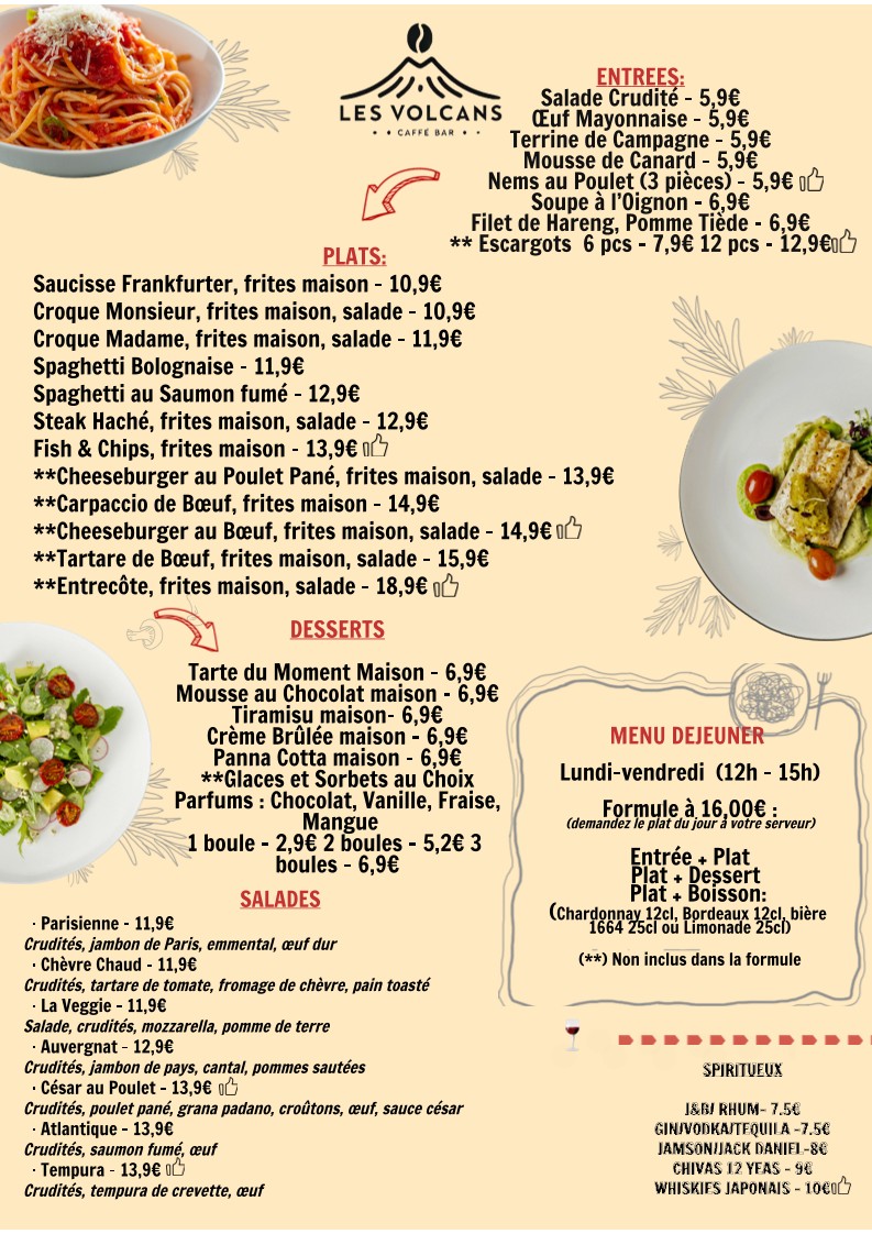 Les Volcans Brasserie Les Paris Mutuels Urbains menu 2