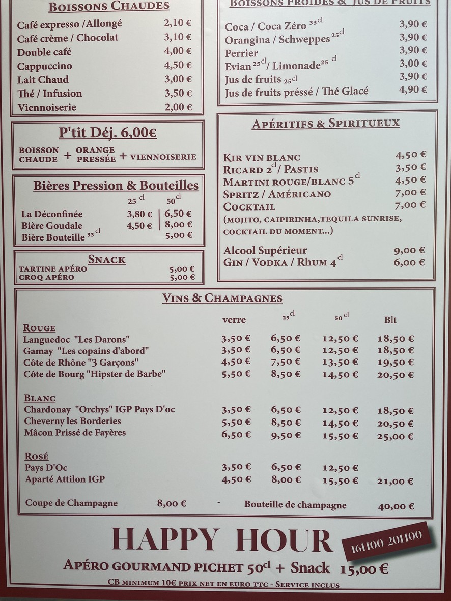 Au Bois Doree menu 2