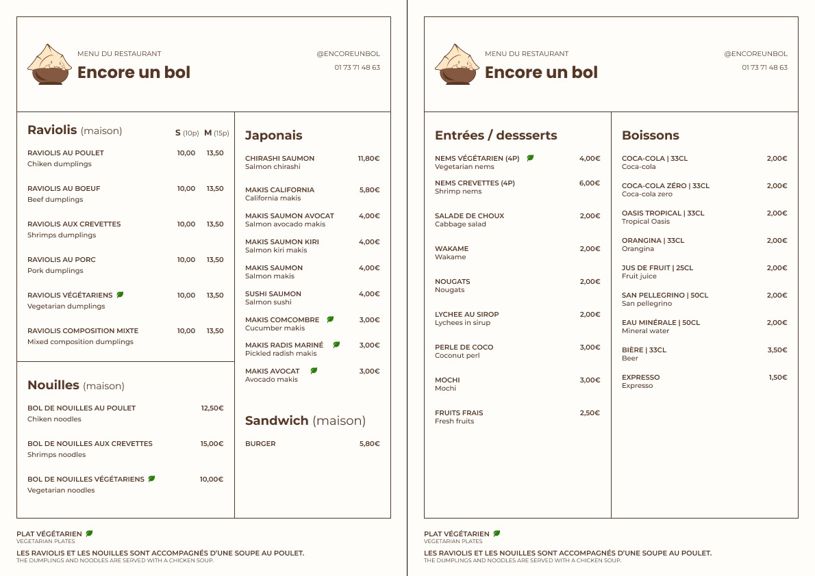 Encore Un Bol menu 1