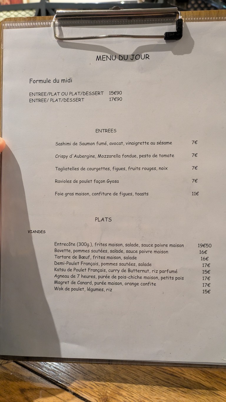 Bistrot Smiley menu 1