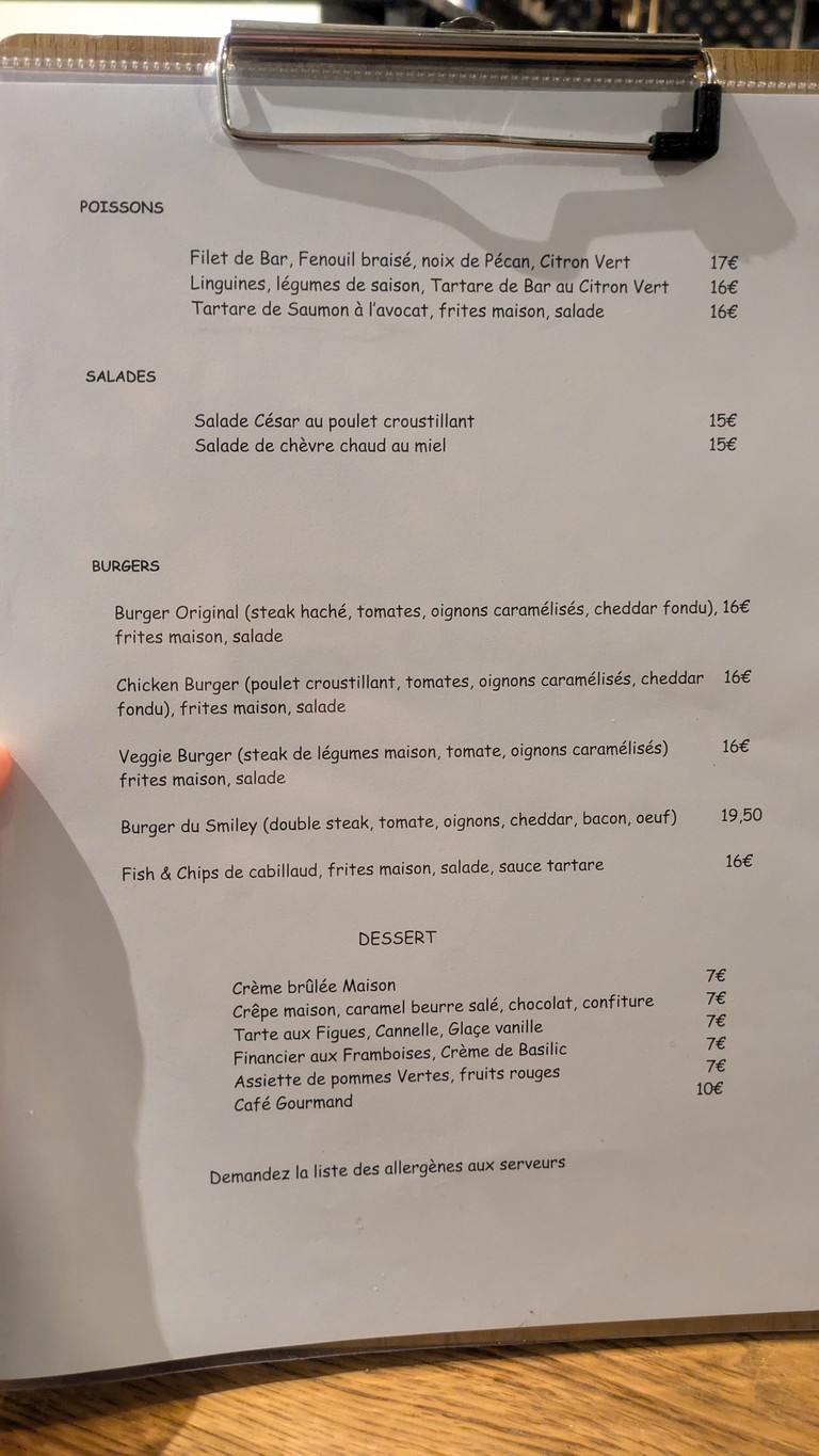Bistrot Smiley menu 2