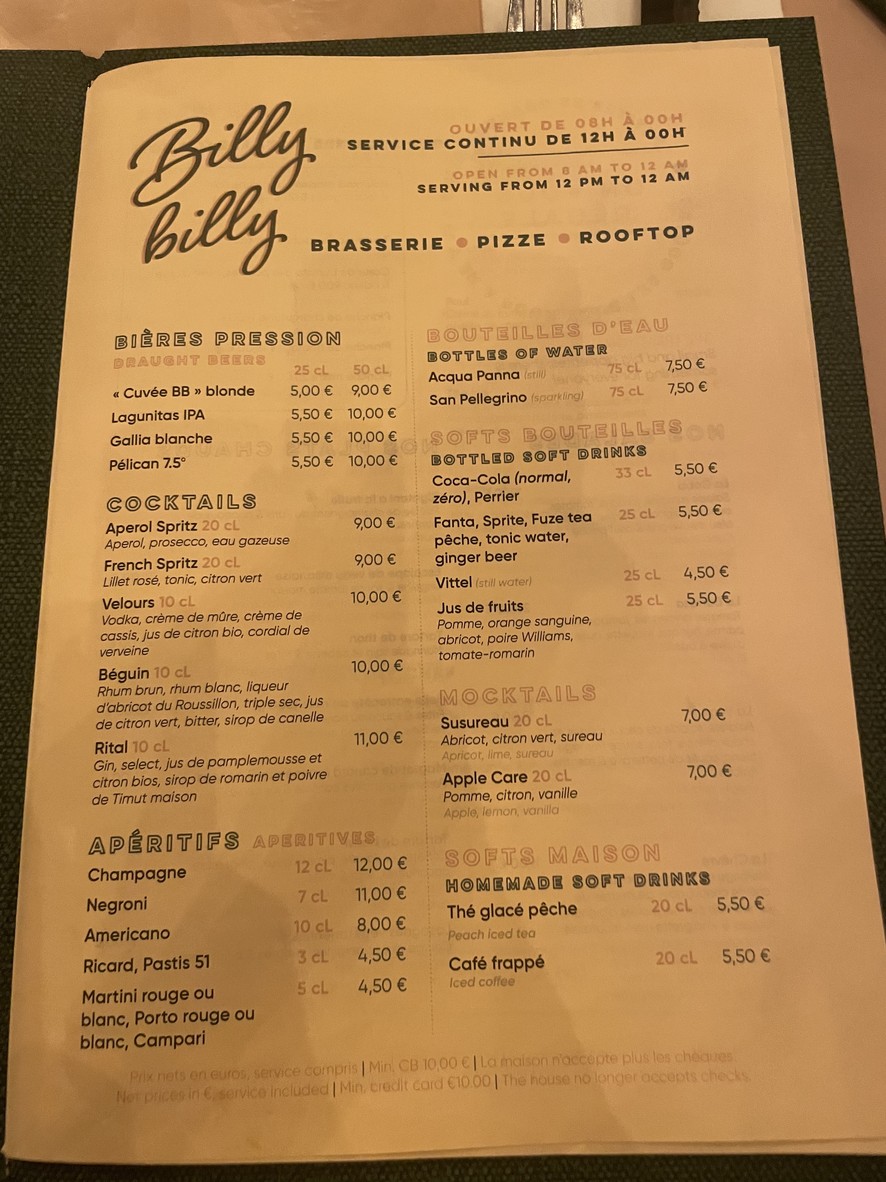 BILLY BILLY menu 2