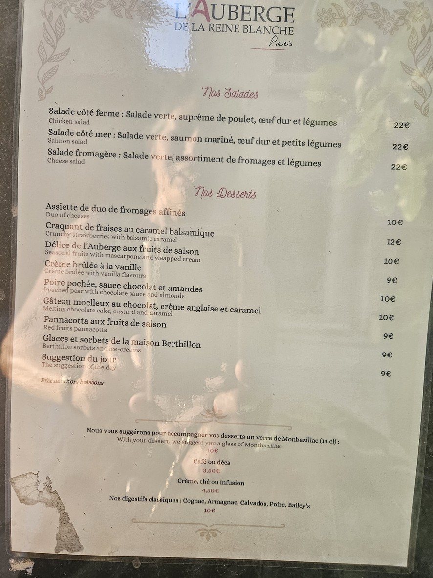 Auberge de la Reine Blanche menu 3