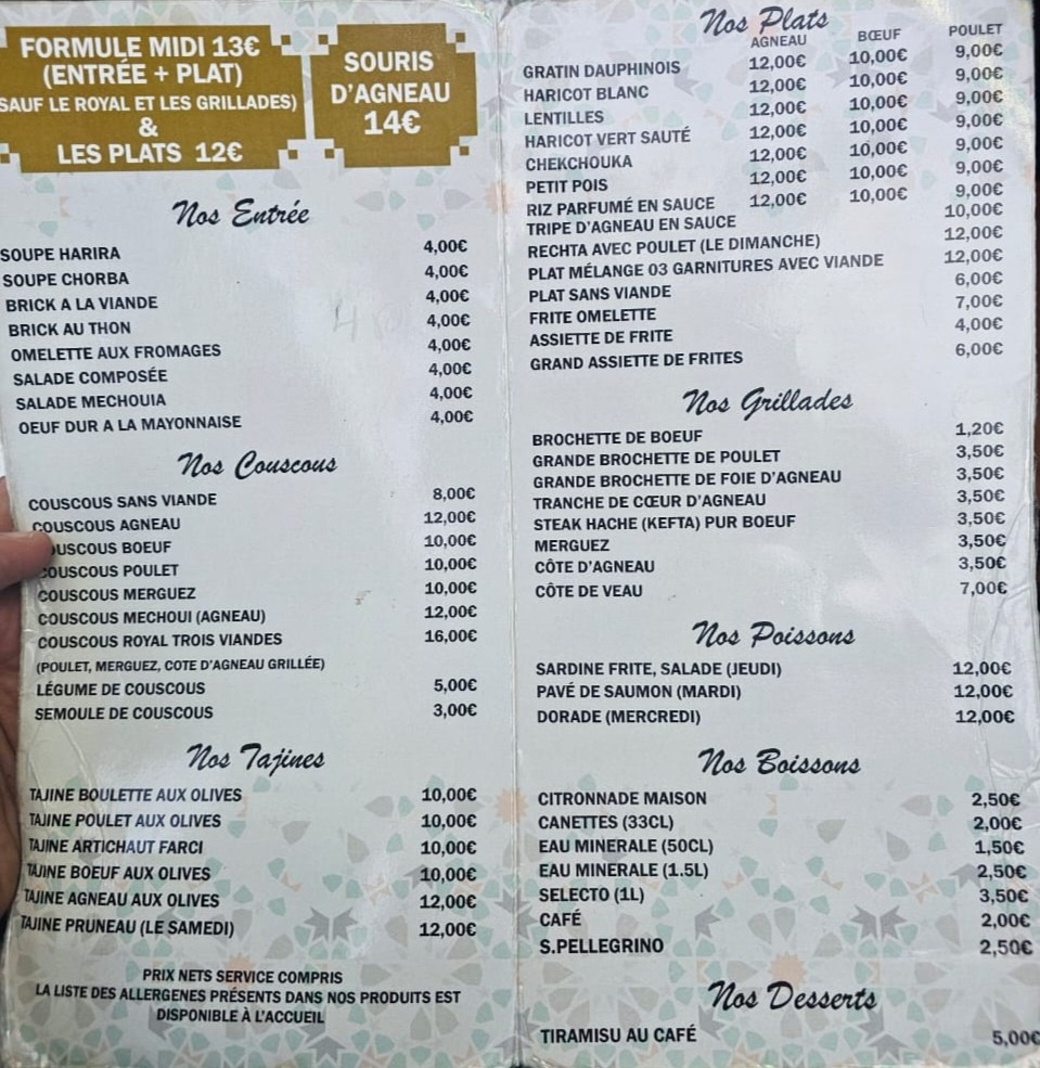 Le Taïs - Algerian couscous restaurant menu 2