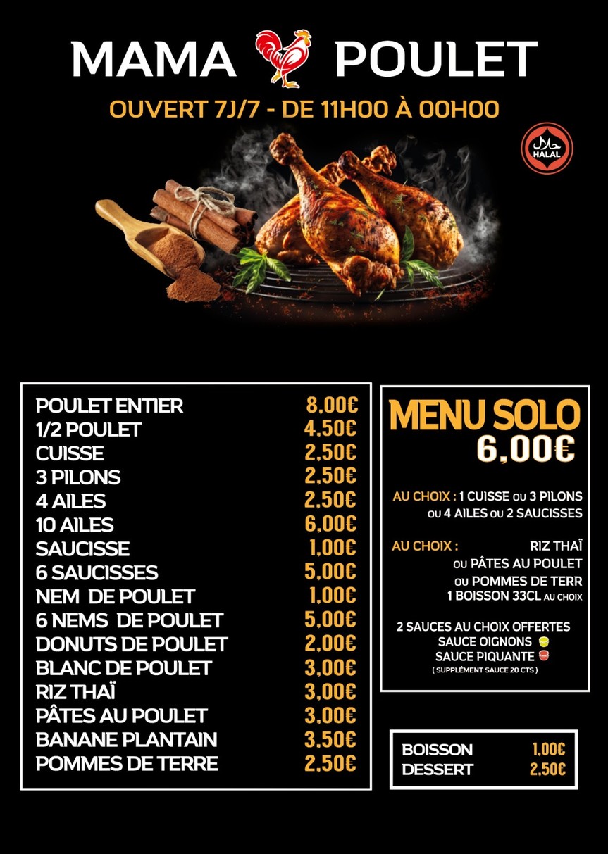 Mama Poulet menu 1