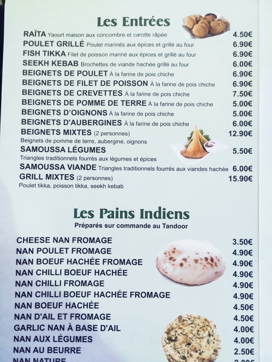 L'Etoile du Kashmir menu 1