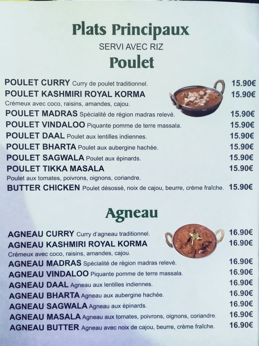 L'Etoile du Kashmir menu 3