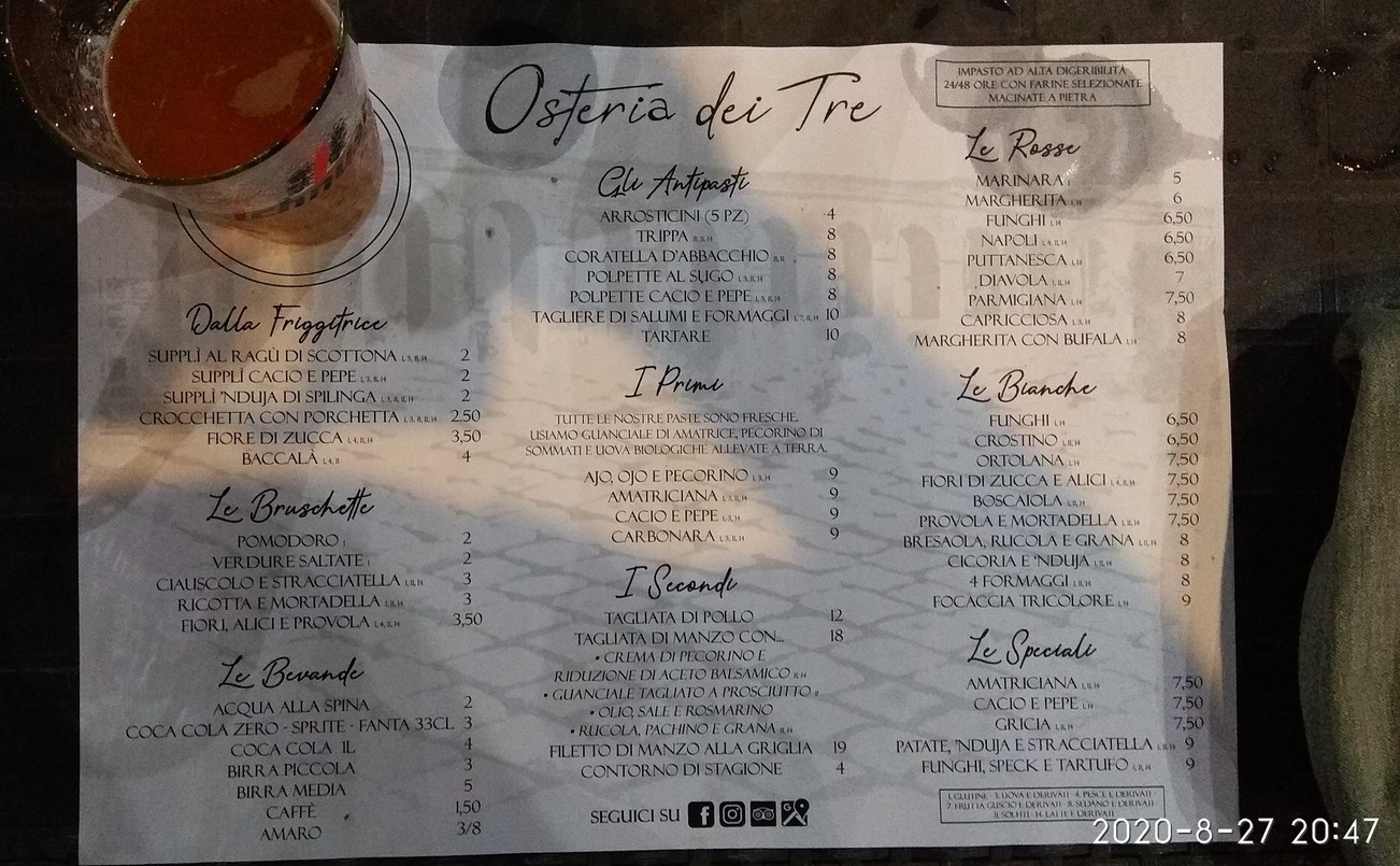Osteria dei Tre menu 3