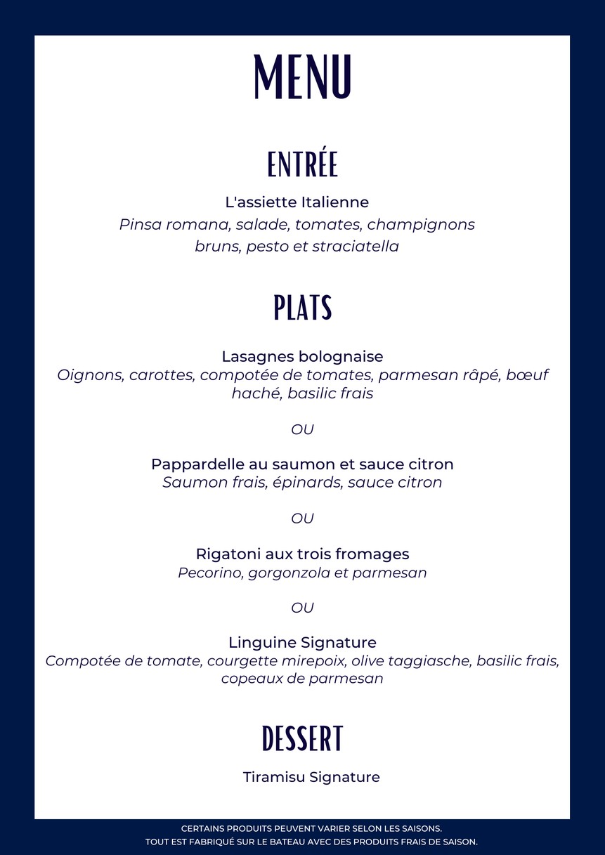 Trattoria en Seine menu 1