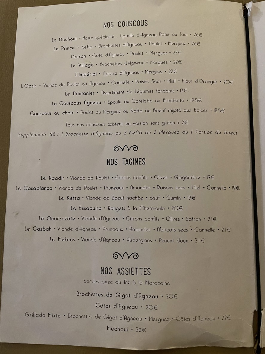 Le Méchoui du Prince menu 2