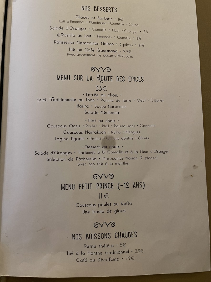 Le Méchoui du Prince menu 3