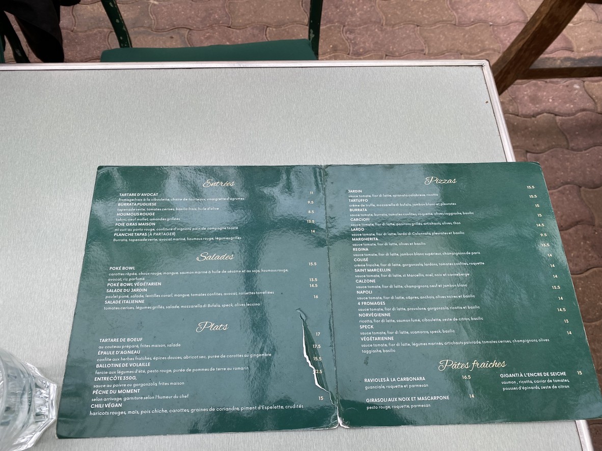 Au Fond du Jardin menu 1