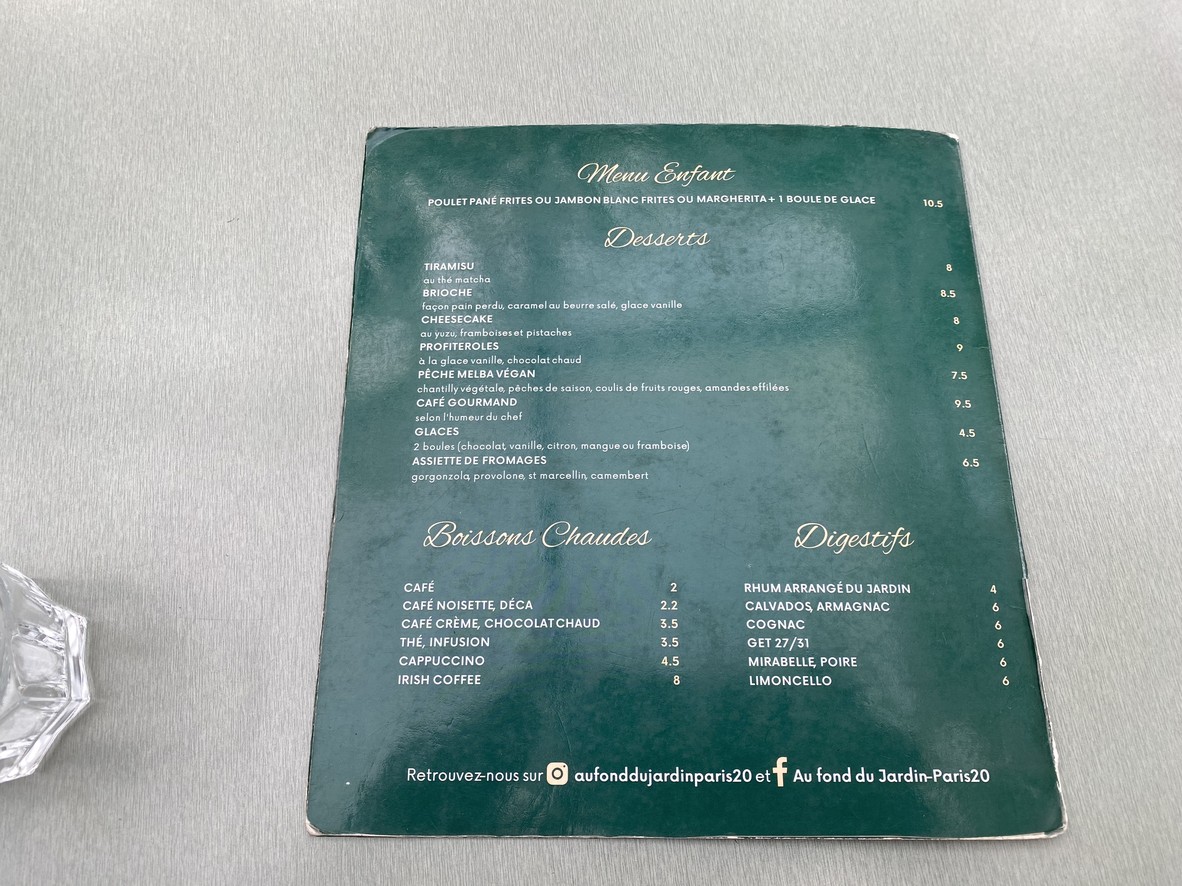 Au Fond du Jardin menu 2